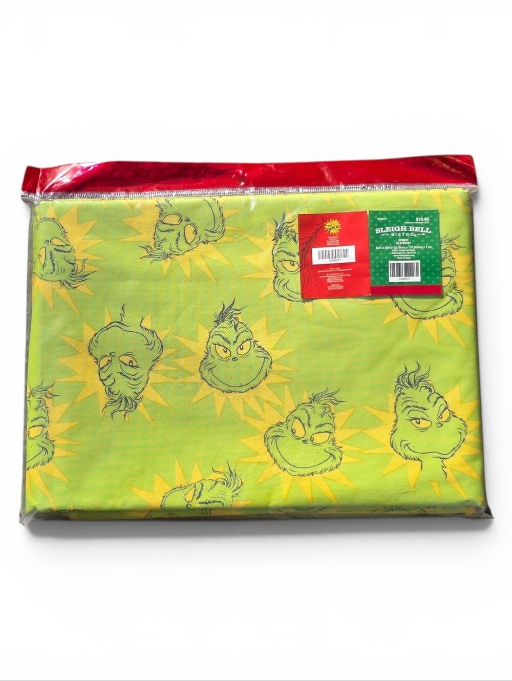 Grinch Sleigh Bell Bistro Vinyl Tablecloth 52x70 NWT Christmas